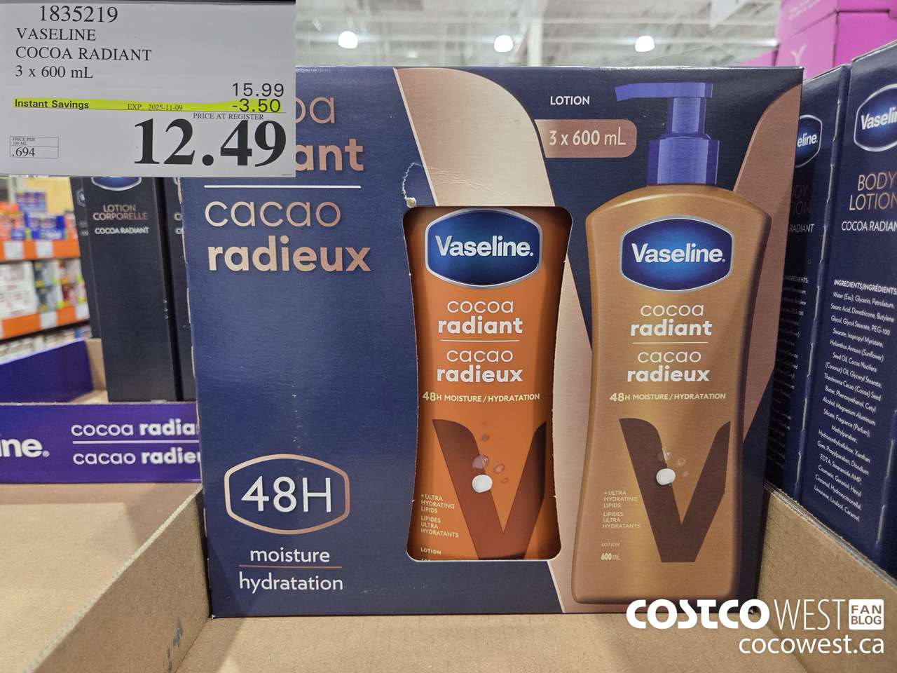 1835219 VASELINE COCOA RADIANT 3 X 600ML ($3.50 INSTANT SAVINGS EXPIRES ON 2025-11-09) $12.49