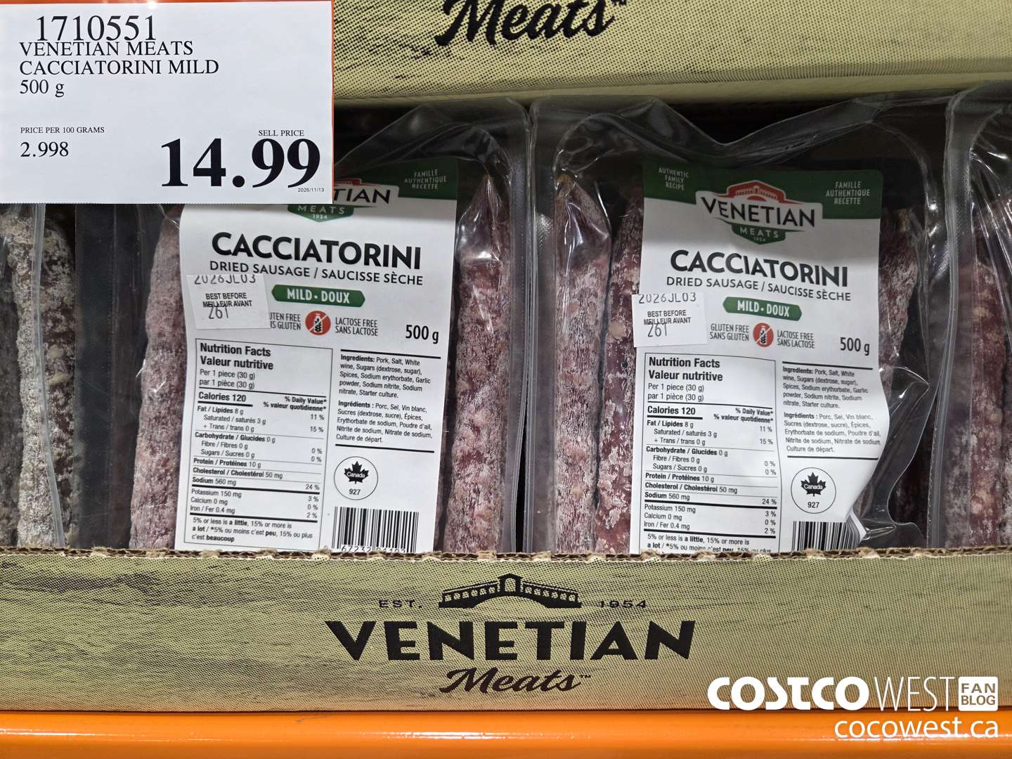1710551 VENETIAN MEATS CACCIATORINI MILD 500 g $14.99