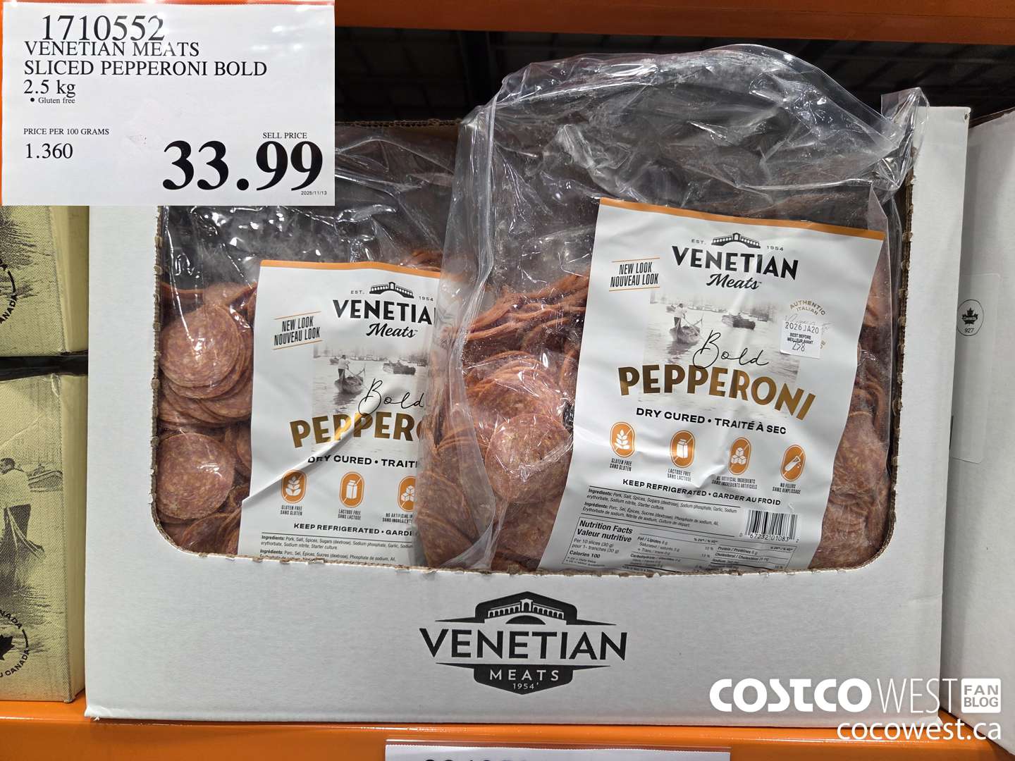 1710552 VENETIAN MEATS SLICED PEPPERONI BOLD 2.5 kg $33.99