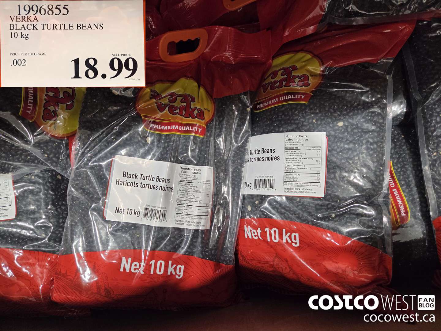 1996855 VERKA BLACK TURTLE BEANS 10 kg $18.99