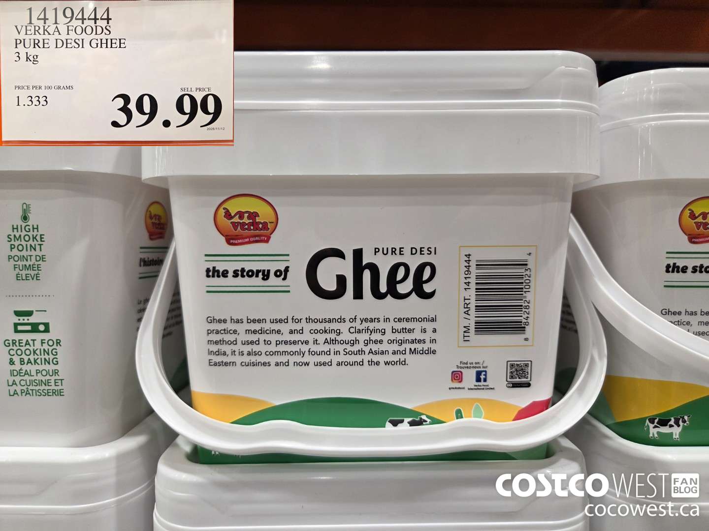 1419444 VERKA FOODS PURE DESI GHEE 3 kg $39.99