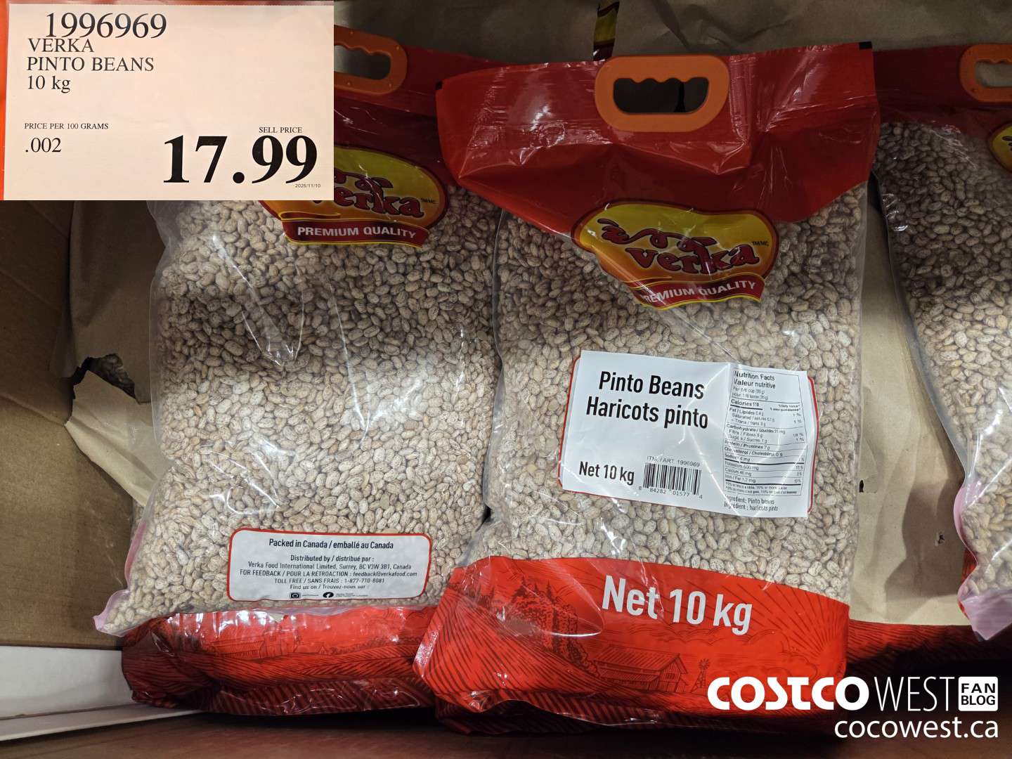 1996969 VERKA PINTO BEANS 10 kg $17.99