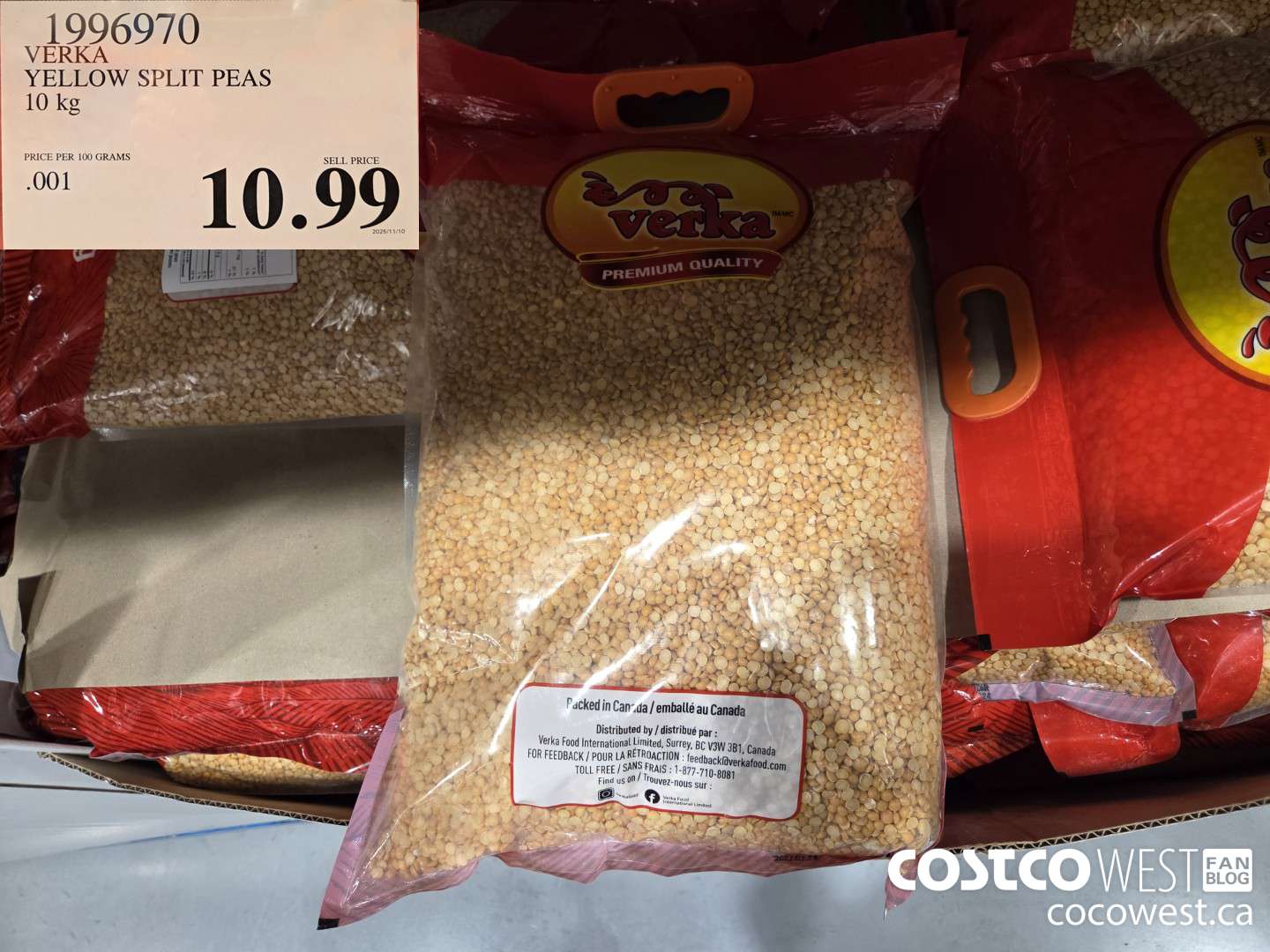 1996970 VERKA YELLOW SPLIT PEAS 10 kg $10.99
