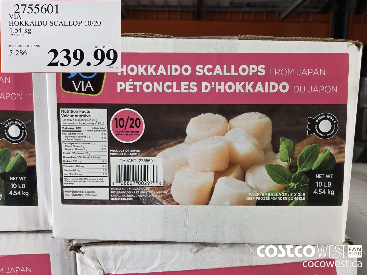 2755601 VIA HOKKAIDO SCALLOP 10/20 4.54 kg $239.99