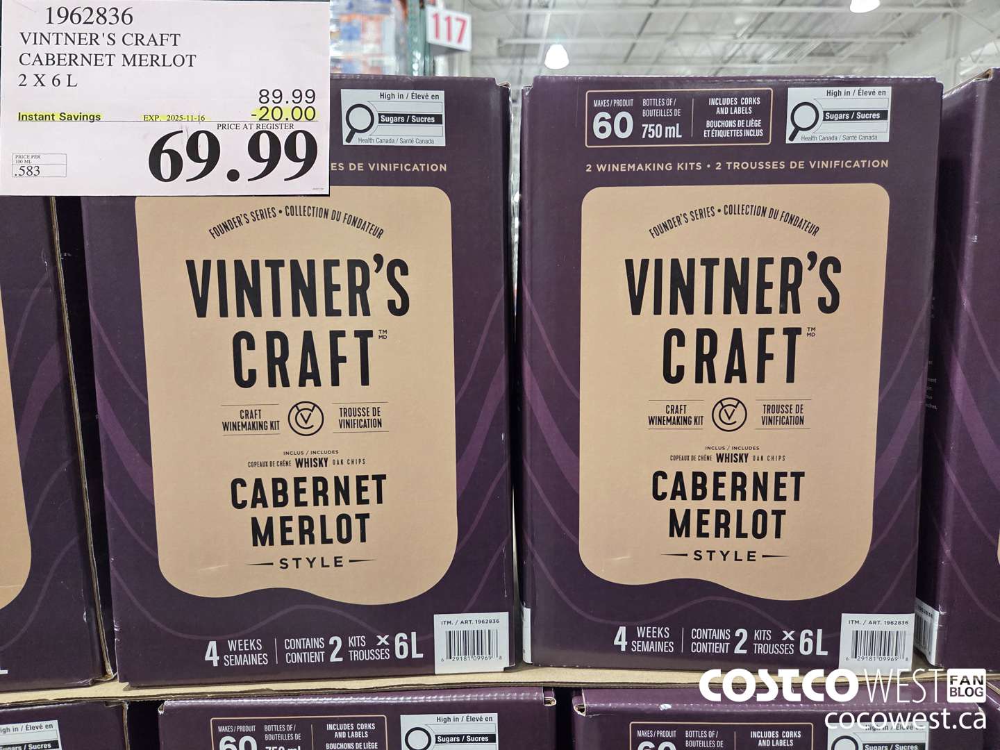 1962836 VINTER'S CRAFT CABERNET MERLOT 2 X 6L ($20.00 INSTANT SAVINGS EXPIRES ON 2025-11-16) $69.99