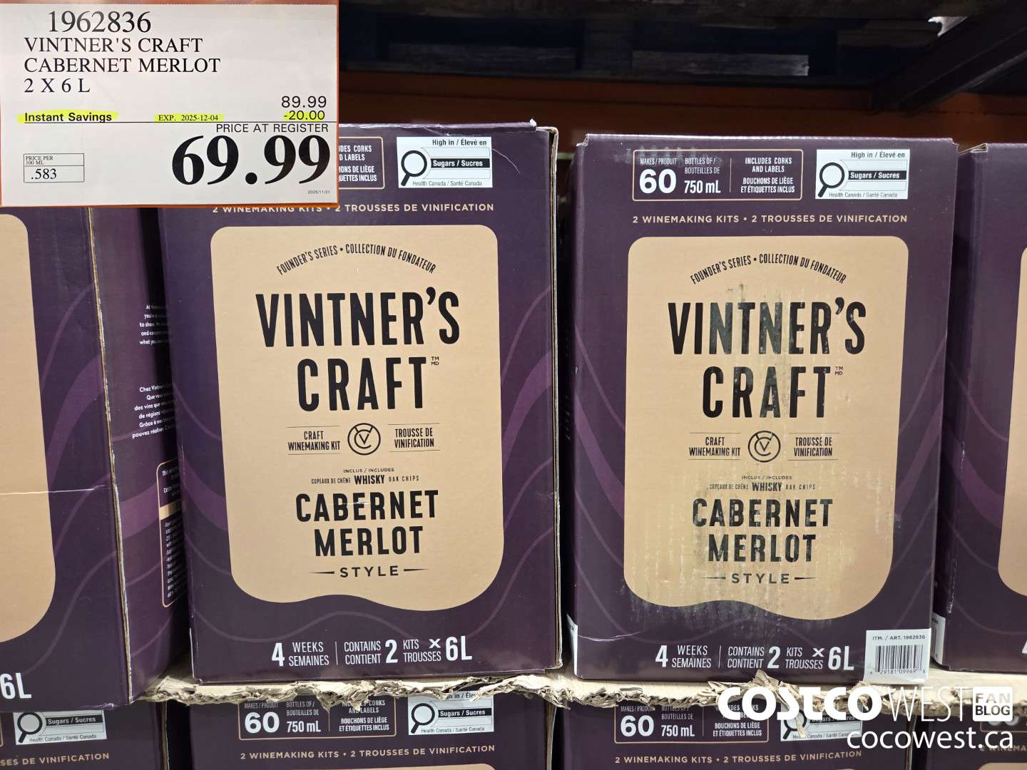 1962836 VINTER'S CRAFT CABERNET MERLOT 2 X 6L ($20.00 INSTANT SAVINGS EXPIRES ON 2025-12-04) $69.99
