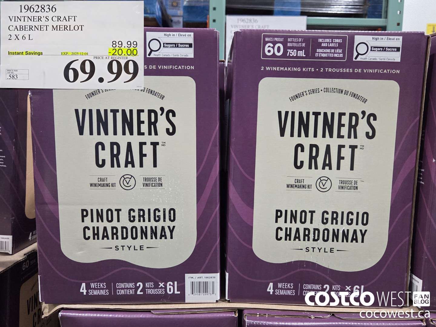 1962836 VINTER'S CRAFT CABERNET MERLOT 2 X 6L ($20.00 INSTANT SAVINGS EXPIRES ON 2025-12-04) $69.99