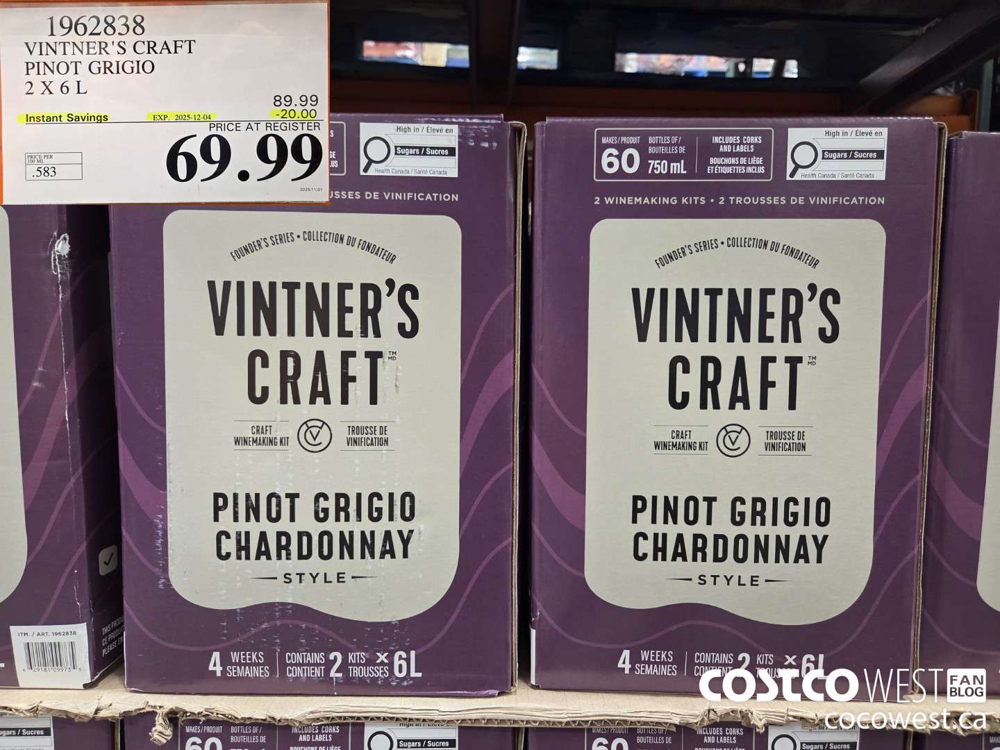 1962838 VINTNER'S CRAFT PINOT GRIGIO 2 X 6L ($20.00 INSTANT SAVINGS EXPIRES ON 2025-12-04) $69.99