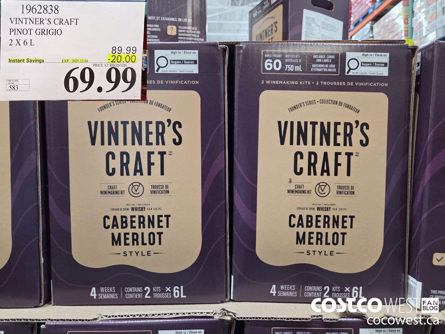 1962838 VINTNER'S CRAFT PINOT GRIGIO 2 X 6L ($20.00 INSTANT SAVINGS EXPIRES ON 2025-12-04) $69.99