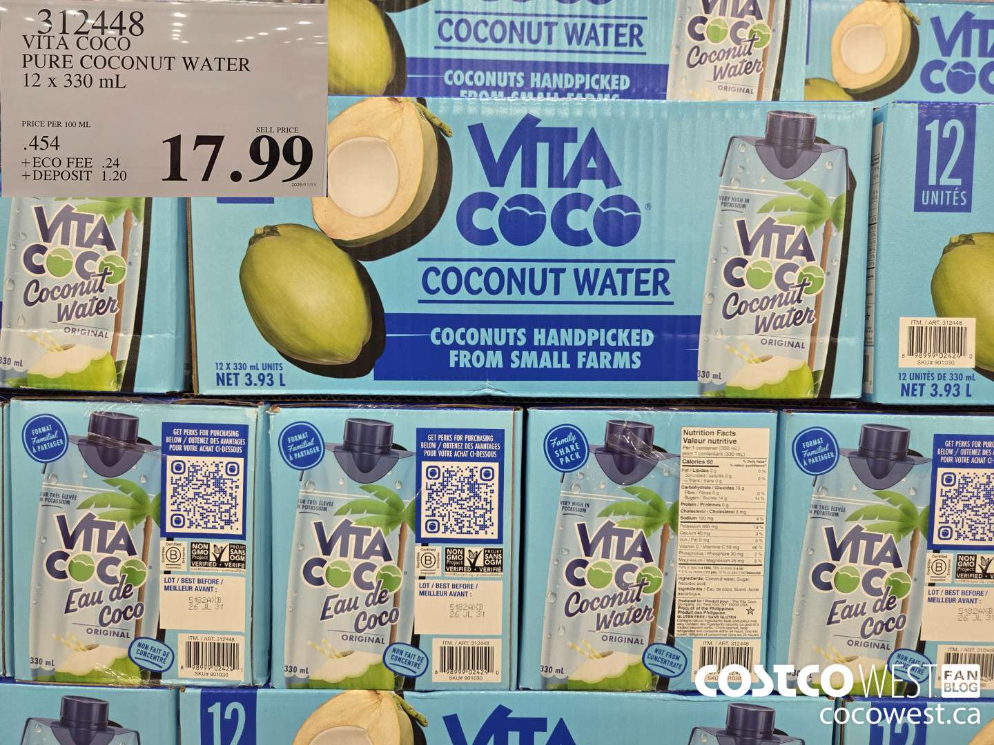 312448 VITA COCO PURE COCONUT WATER 12 x 330 mL $17.99