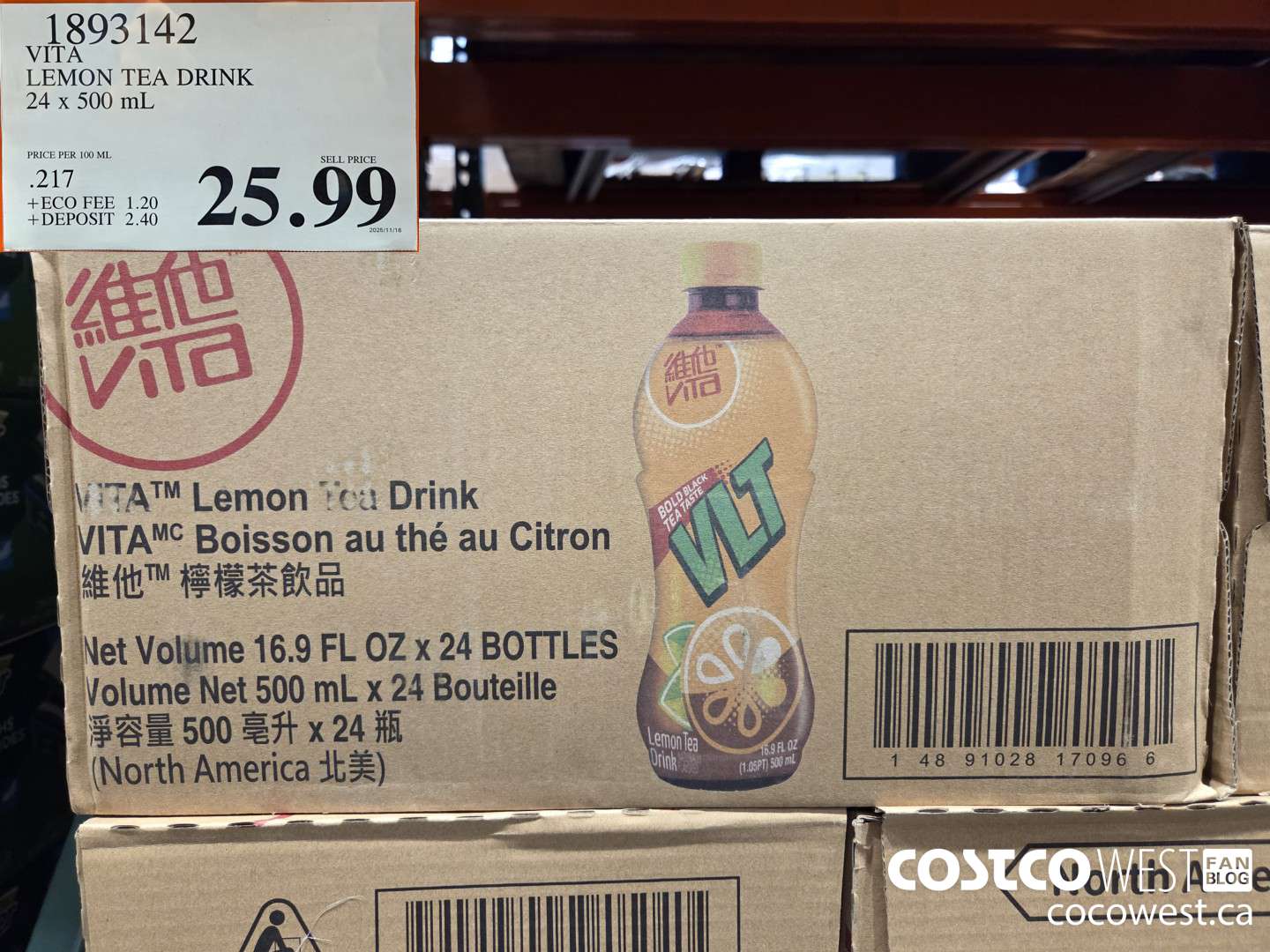 1893142 VITA LEMON TEA DRINK 24 X 500ML $25.99