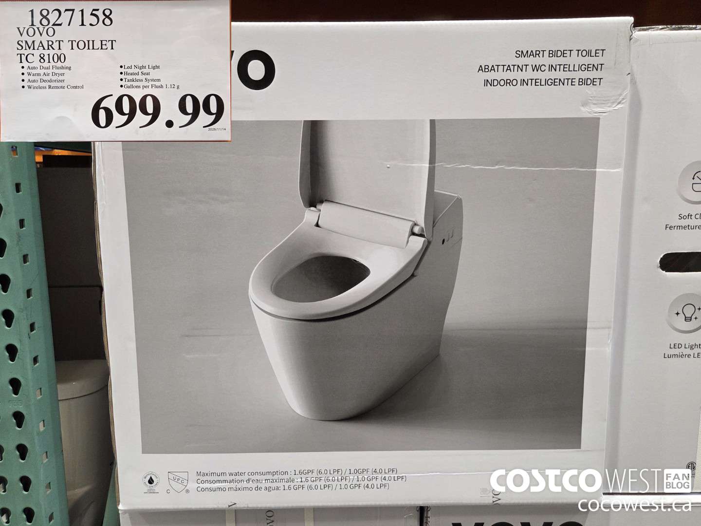 1827158 VOVO SMART TOILET TC 8100 $699.99