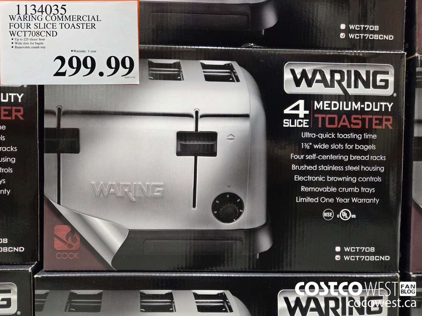 1134035 WARING COMMERCIAL FOUR SLICE TOASTER WCT708CND $299.99