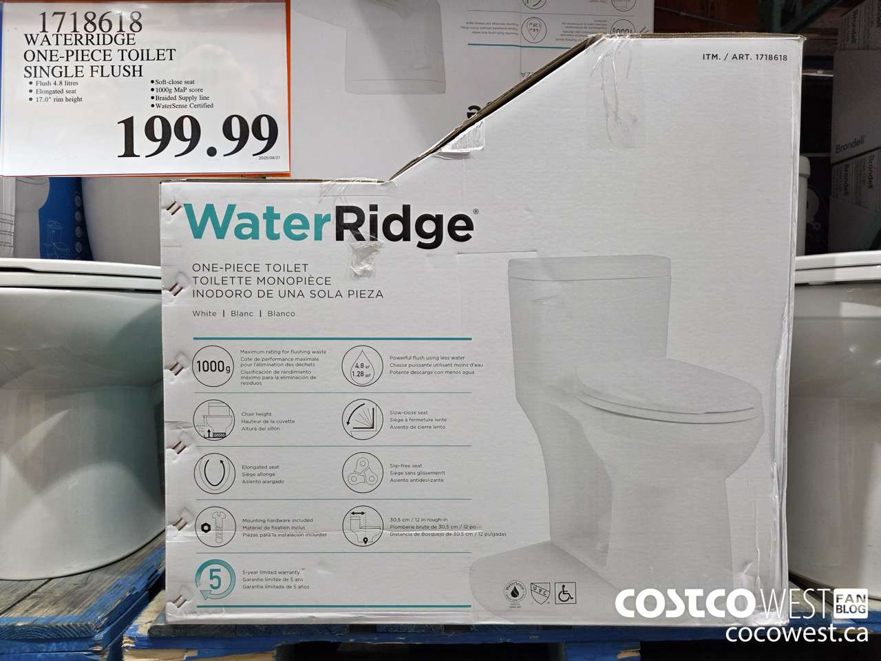 1718618 WATERRIDGE ONE-PIECE TOILET SINGLE FLUSH $199.99