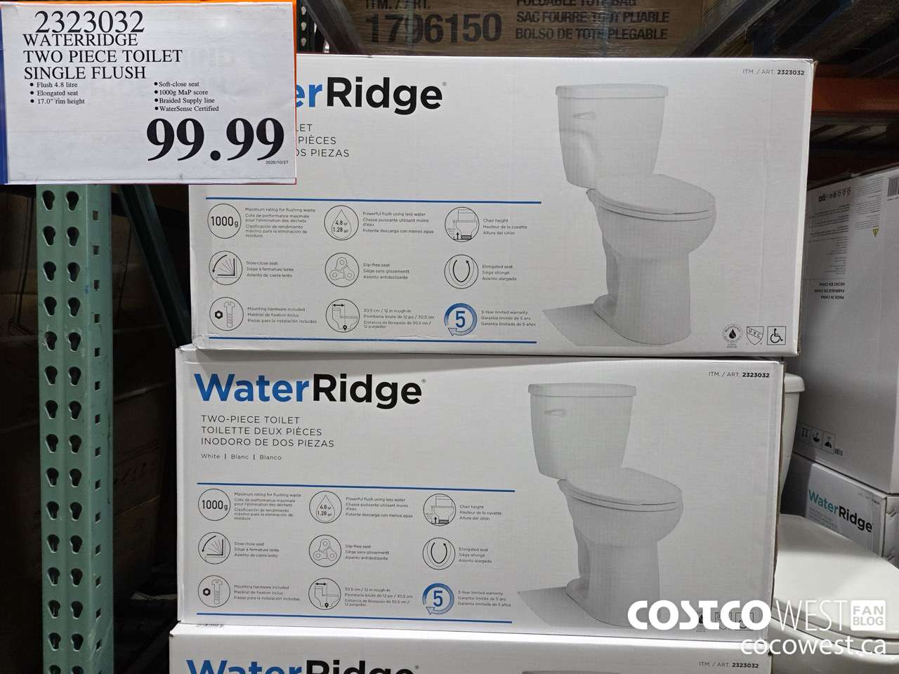 2323032 WATERRIDGE TWO PIECE TOILET SINGLE FLUSH $99.99
