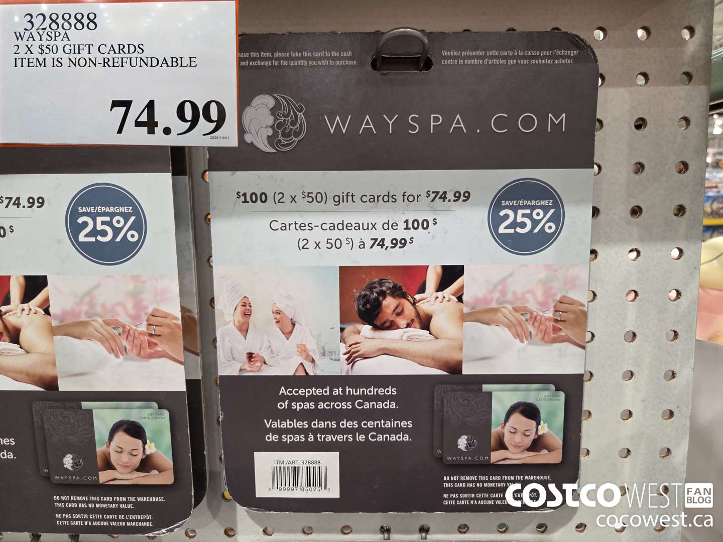 328888 WAYSPA GIFT CARDS 2 X $50 $74.99