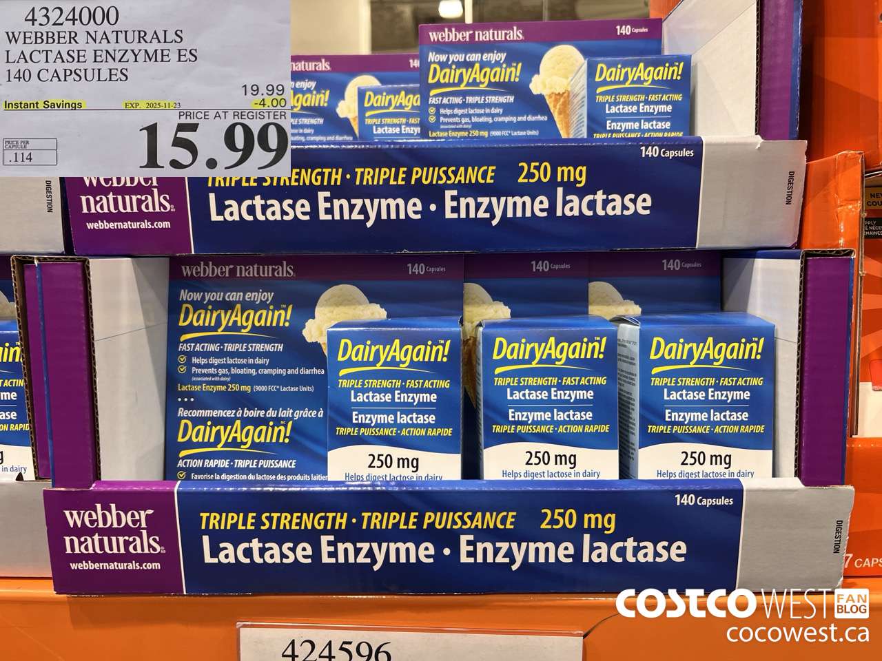 4324000 WEBBER LACTASE ENZYME ES 140 CAPSULES ($4.00 INSTANT SAVINGS EXPIRES ON 2025-11-23) $15.99