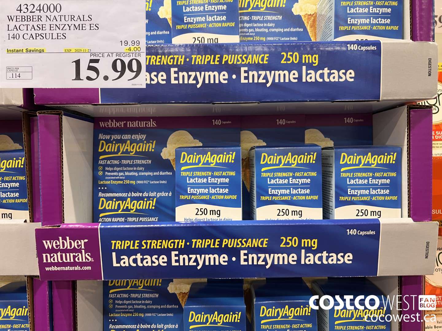 4324000 WEBBER LACTASE ENZYME ES 140 CAPSULES ($4.00 INSTANT SAVINGS EXPIRES ON 2025-11-23) $15.99