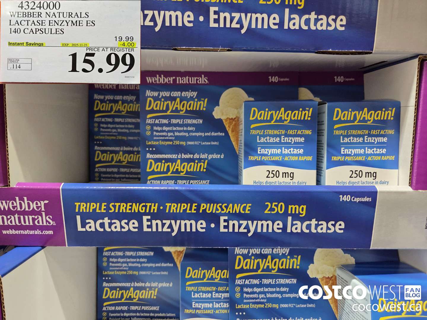 4324000 WEBBER LACTASE ENZYME ES 140 CAPSULES ($4.00 INSTANT SAVINGS EXPIRES ON 2025-11-23) $15.99