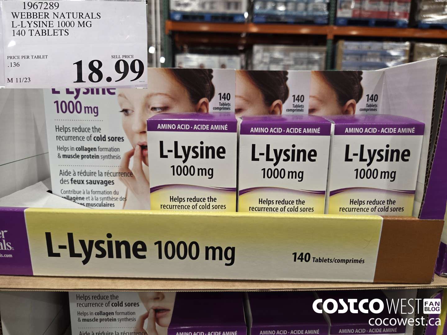 1967289 WEBBER NATURALS L-LYSINE 1000 MG 140 TABLETS $18.99
