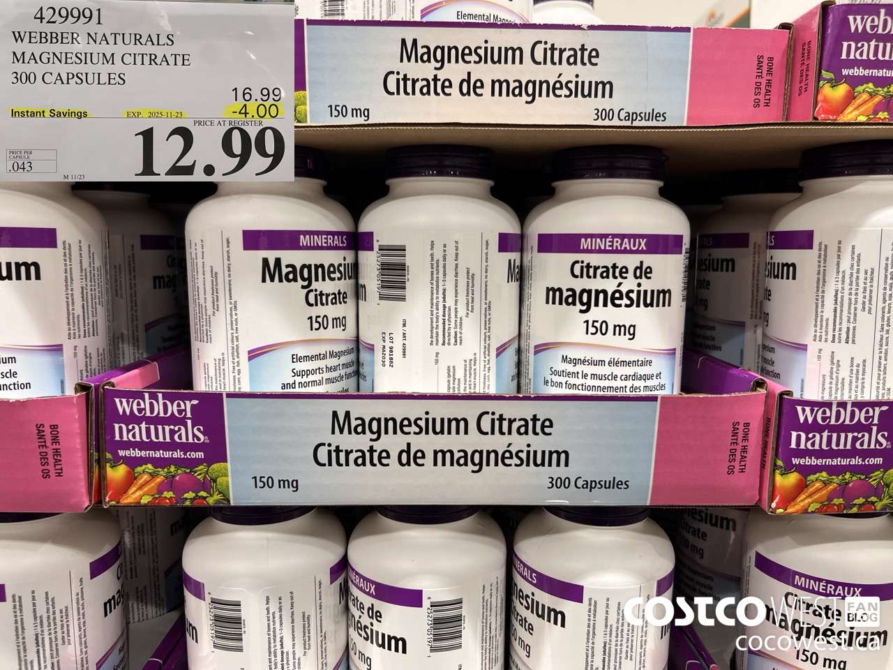429991 WEBBER NATURALS MAGNESIUM CITRATE 300 CAPSULES ($4.00 INSTANT SAVINGS EXPIRES ON 2025-11-23) $12.99