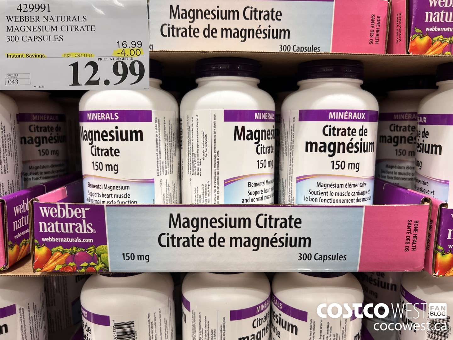 429991 WEBBER NATURALS MAGNESIUM CITRATE 300 CAPSULES ($4.00 INSTANT SAVINGS EXPIRES ON 2025-11-23) $12.99