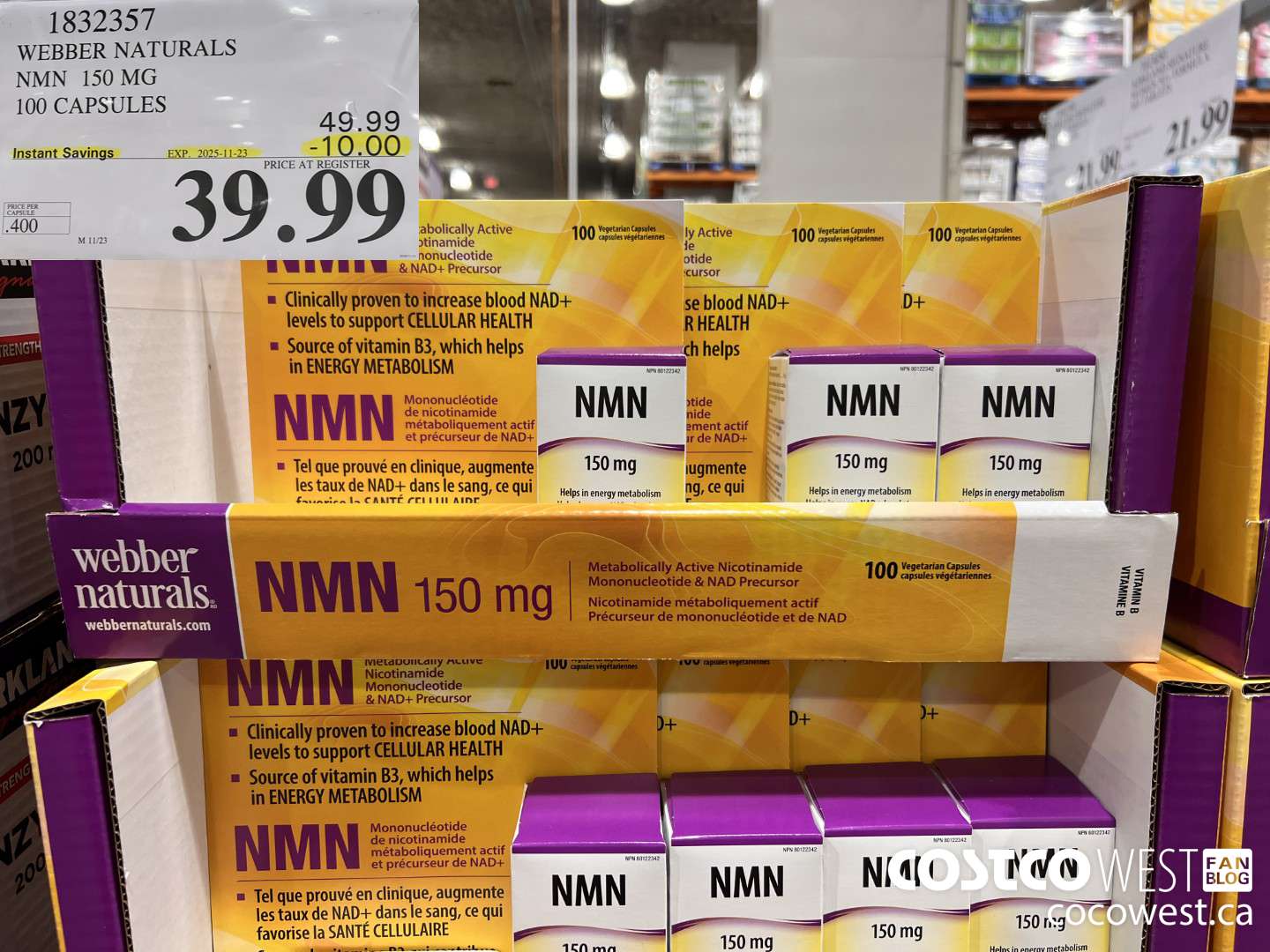 1832357 WEBBER NATURALS NMN 150MG 100 CAPSULES ($10.00 INSTANT SAVINGS EXPIRES ON 2025-11-23) $39.99