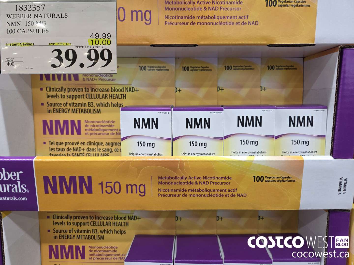 1832357 WEBBER NATURALS NMN 150MG 100 CAPSULES ($10.00 INSTANT SAVINGS EXPIRES ON 2025-11-23) $39.99