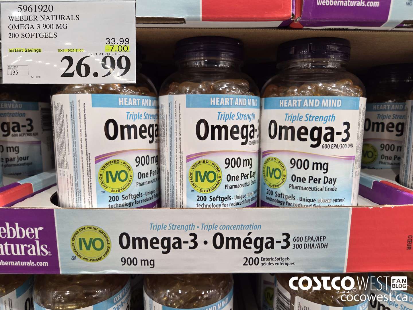 5961920 WEBBER NATURALS TRIPLE STRENGTH OMEGA3 200 SOFTGELS ($7.00 INSTANT SAVINGS EXPIRES ON 2025-11-30) $26.99