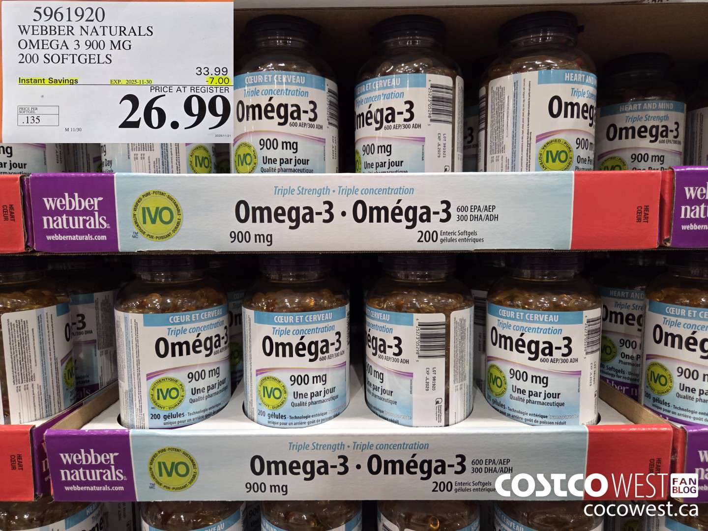 5961920 WEBBER NATURALS TRIPLE STRENGTH OMEGA3 200 SOFTGELS ($7.00 INSTANT SAVINGS EXPIRES ON 2025-11-30) $26.99
