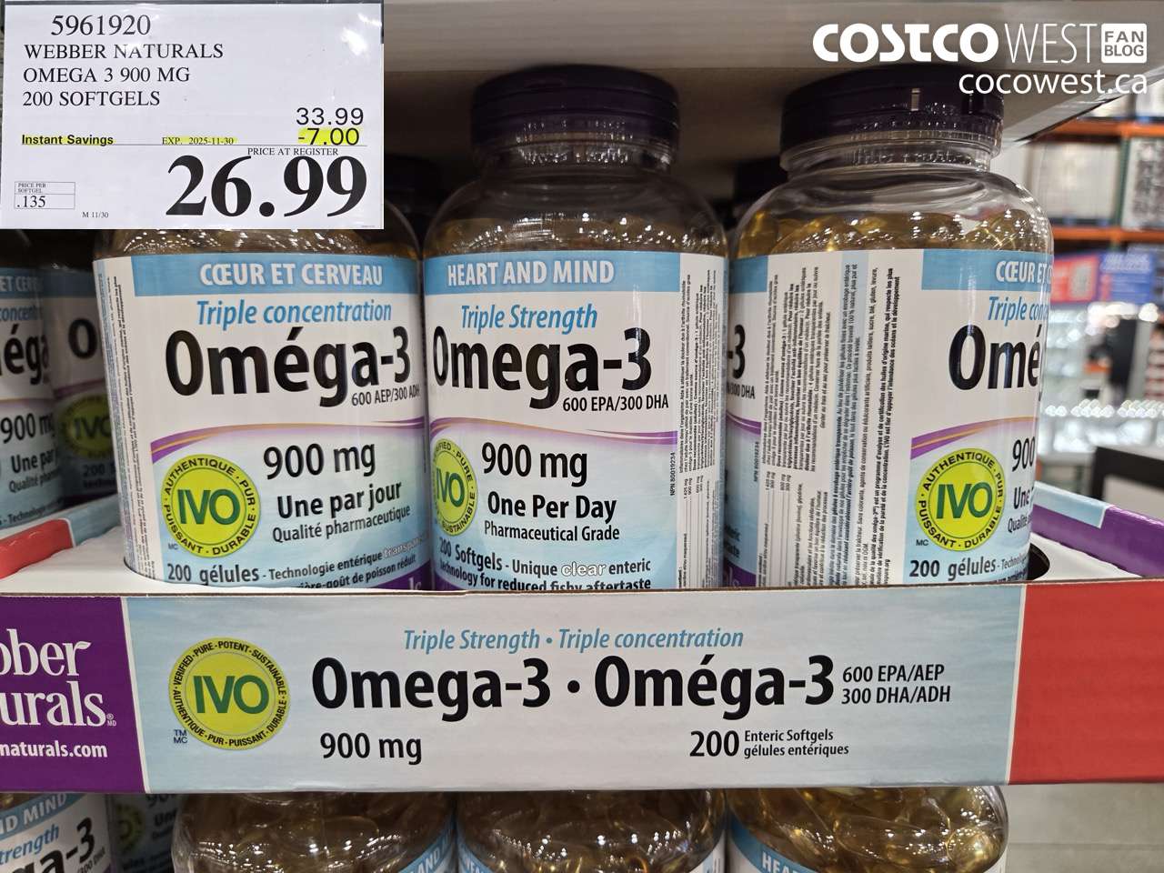 5961920 WEBBER NATURALS TRIPLE STRENGTH OMEGA3 200 SOFTGELS ($7.00 INSTANT SAVINGS EXPIRES ON 2025-11-30) $26.99