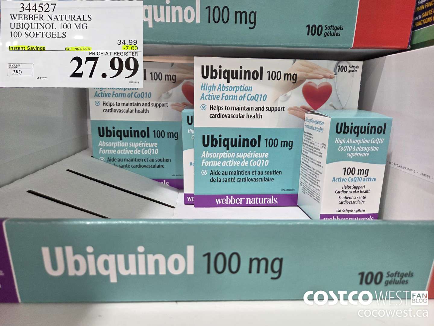 344527 WEBBER NATURALS UBIQUINOL 100 MG 100 SOFTGELS ($7.00 INSTANT SAVINGS EXPIRES ON 2025-12-07) $27.99