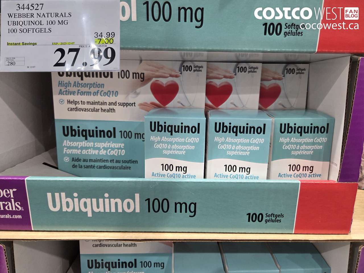 344527 WEBBER NATURALS UBIQUINOL 100 MG 100 SOFTGELS ($7.00 INSTANT SAVINGS EXPIRES ON 2025-12-07) $27.99