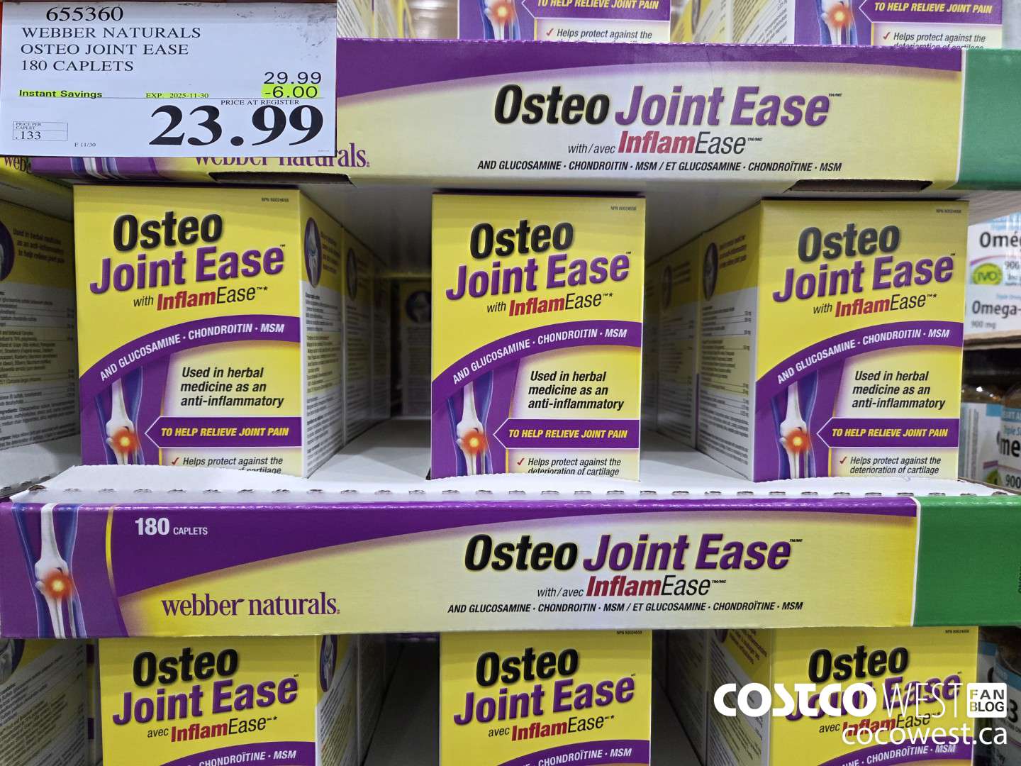 655360 WEBBER NAURALS OSTEO JOINT EASE 180 CAPLETS ($6.00 INSTANT SAVINGS EXPIRES ON 2025-11-30) $23.99