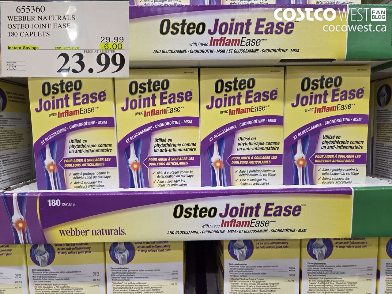 655360 WEBBER NAURALS OSTEO JOINT EASE 180 CAPLETS ($6.00 INSTANT SAVINGS EXPIRES ON 2025-11-30) $23.99