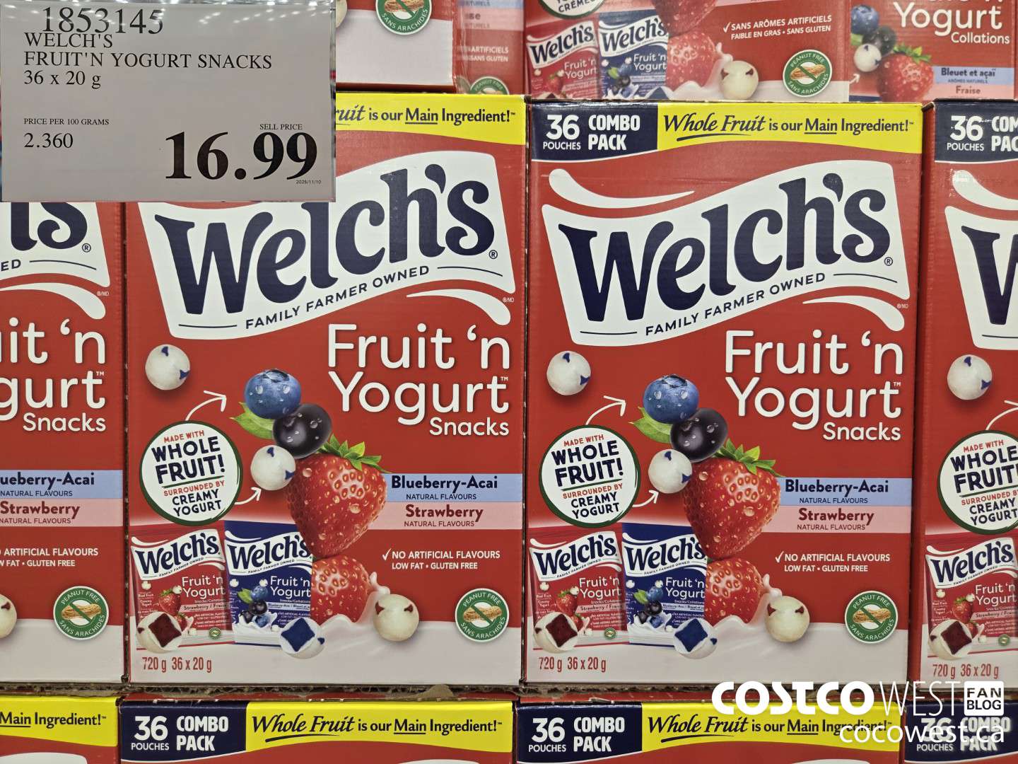 1853145 WELCH'S FRUIT'N YOGURT SNACKS 36 x 20 g $16.99