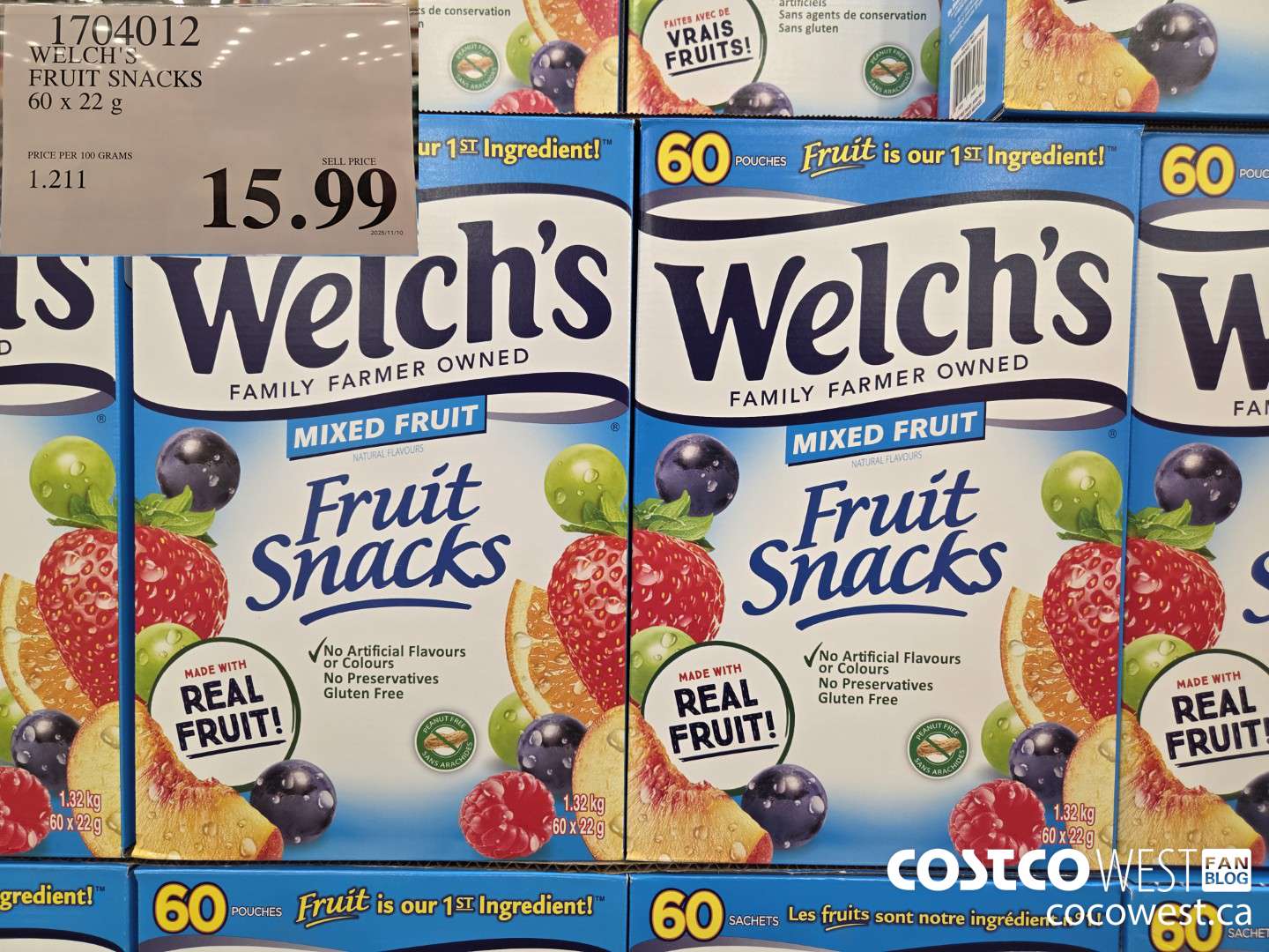 1704012 WELCH'S FRUIT SNACKS 60 X 22 G $15.99