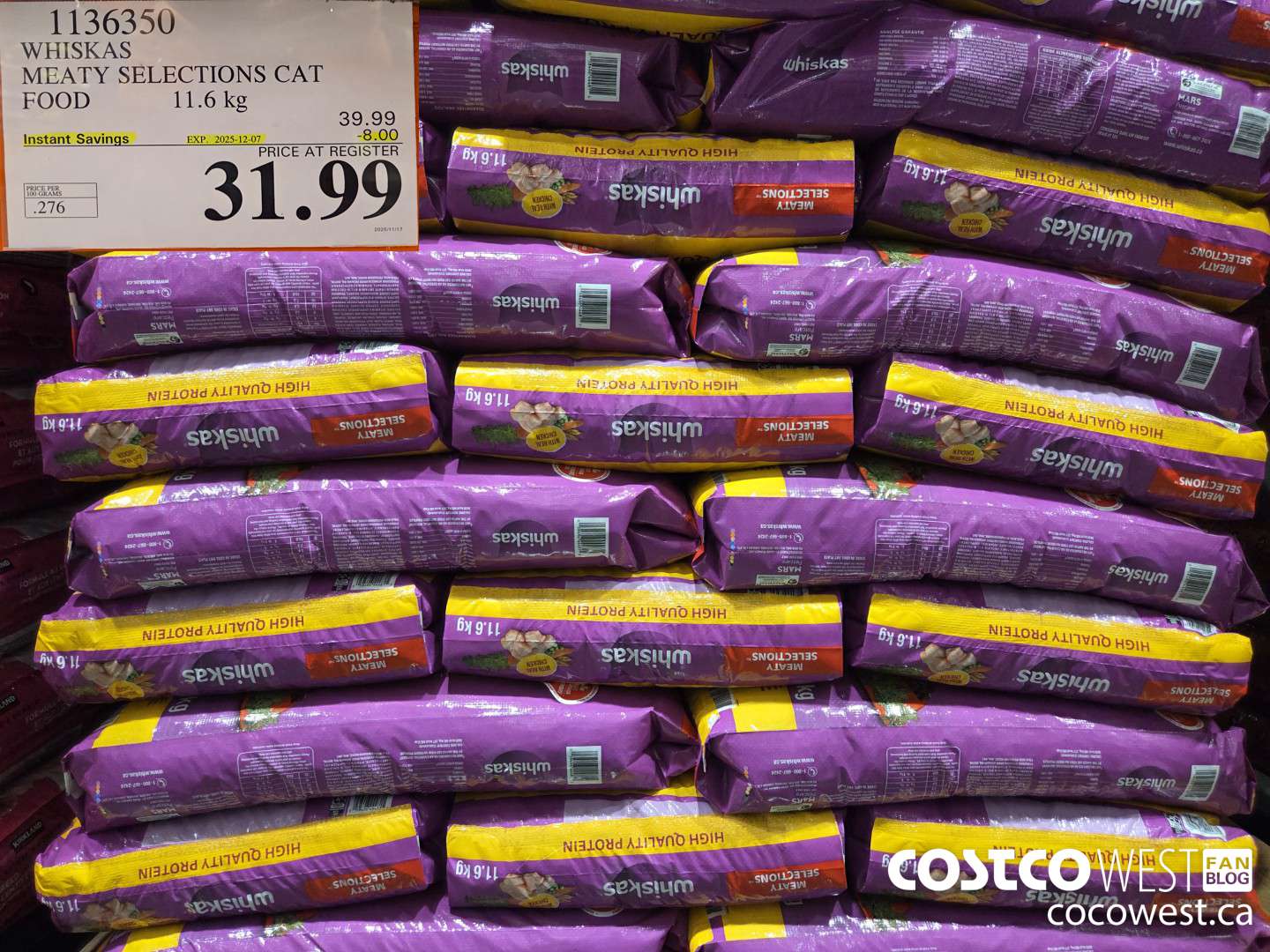 1136350 WHISKAS MEATY SELECTIONS CAT FOOD 11.6 kg ($8.00 INSTANT SAVINGS EXPIRES ON 2025-12-07) $31.99