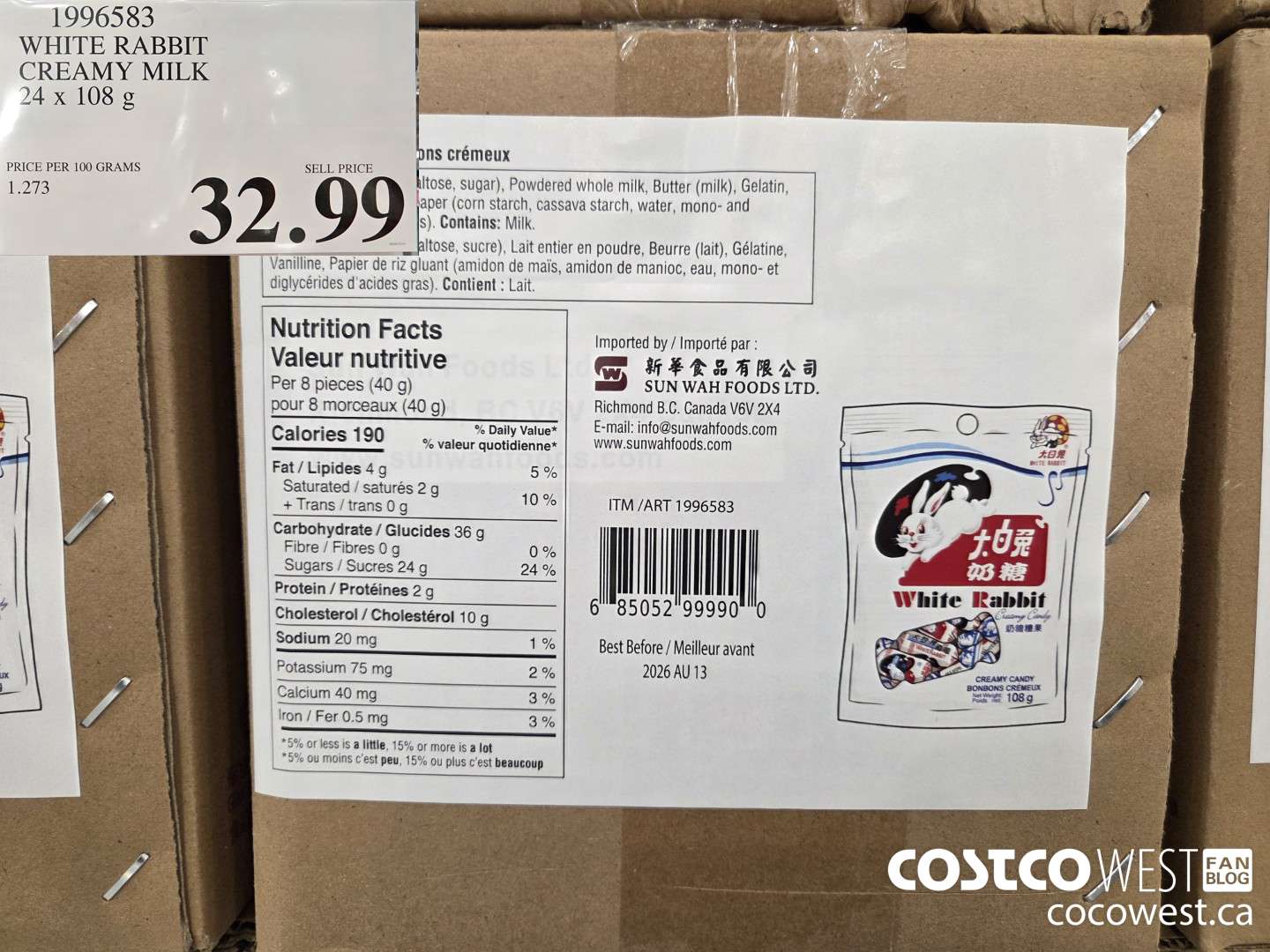 1996583 WHITE RABBIT CREAMY MILK 24 x 108 g $32.99