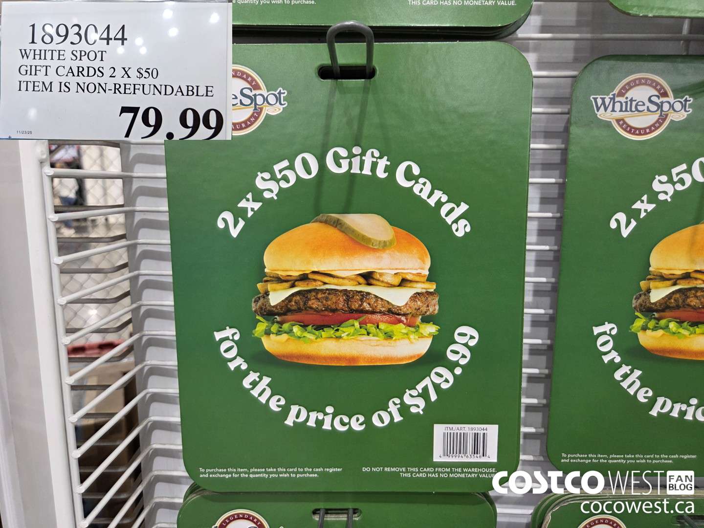 1893044 WHITE SPOT GIFT CARDS 2 X $50 ITEM IS NON-REFUNDABLE $79.99