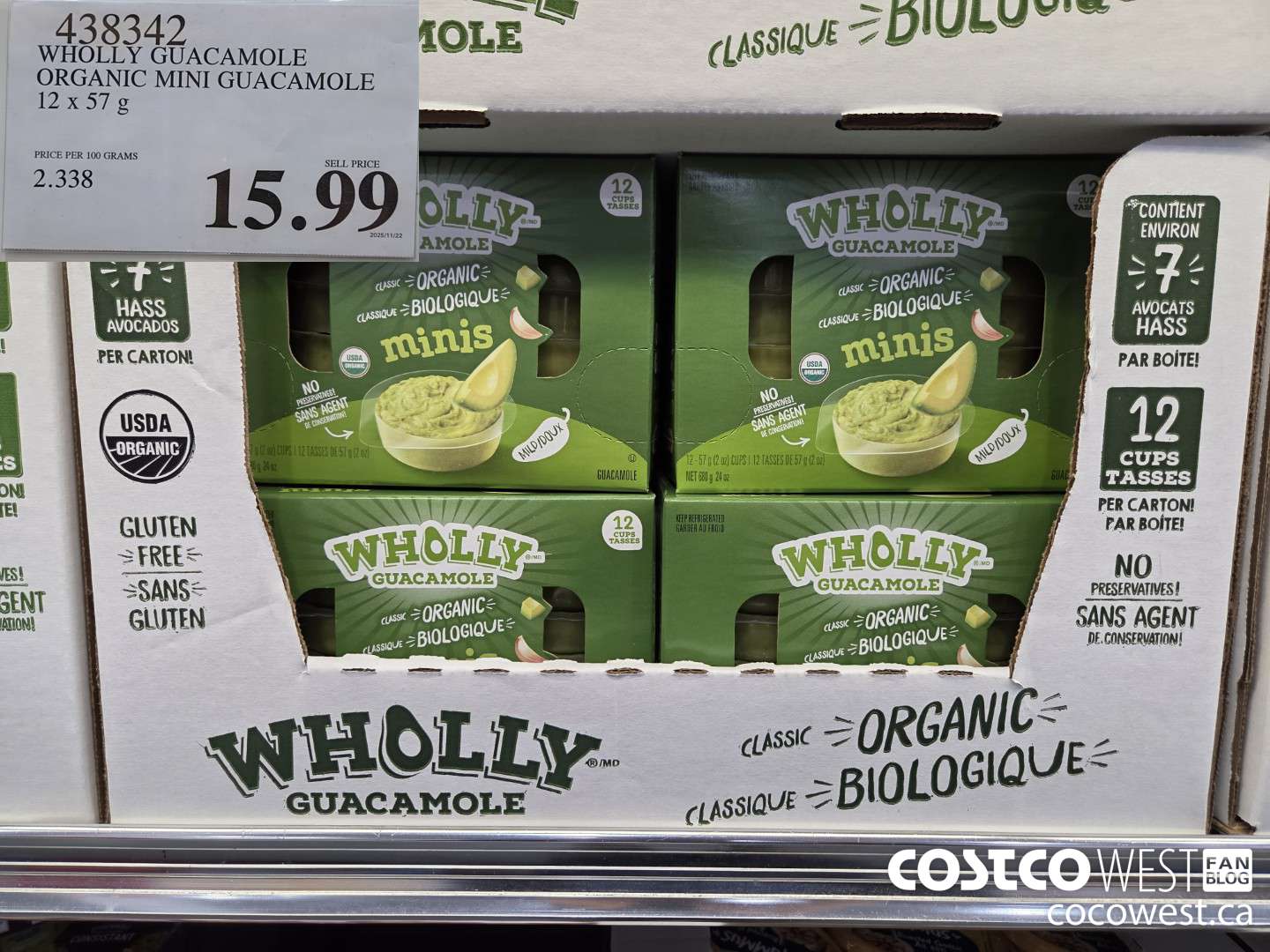 438342 WHOLLY GUACAMOLE ORGANIC MINI GUACAMOLE 12 x 57 g $15.99