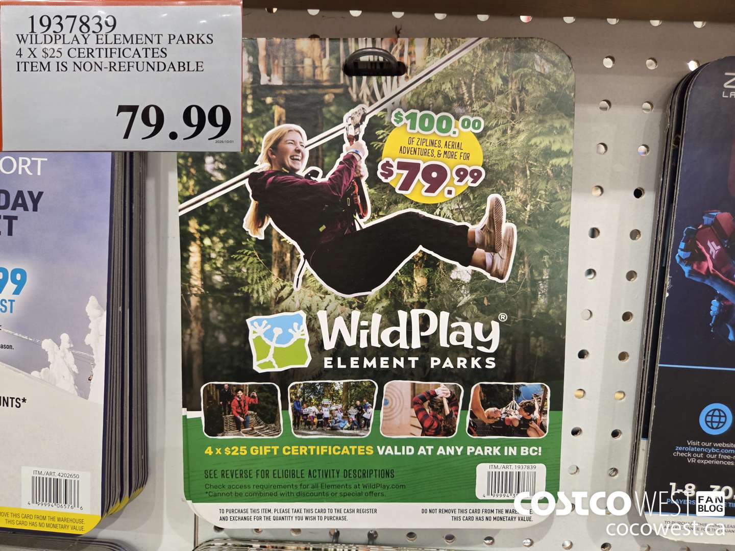 1937839 WILDPLAY ELEMENT PARKS 4 X $25 CERTIFICATES $79.99