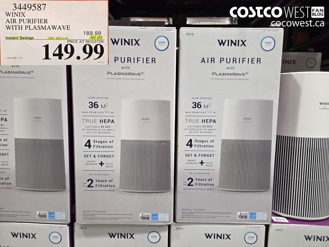 3449587 WINIX AIR PURIFIER WITH PLASMAWAVE ($40.00 INSTANT SAVINGS EXPIRES ON 2025-11-30) $149.99