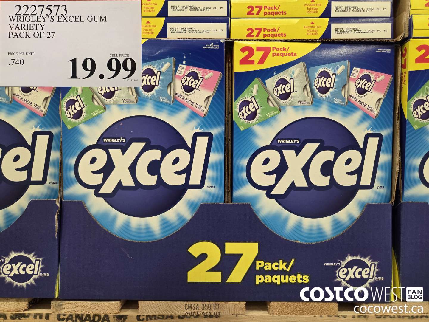 2227573 WRIGLEY'S EXCEL GUM VARIETY PACK OF 27 $19.99