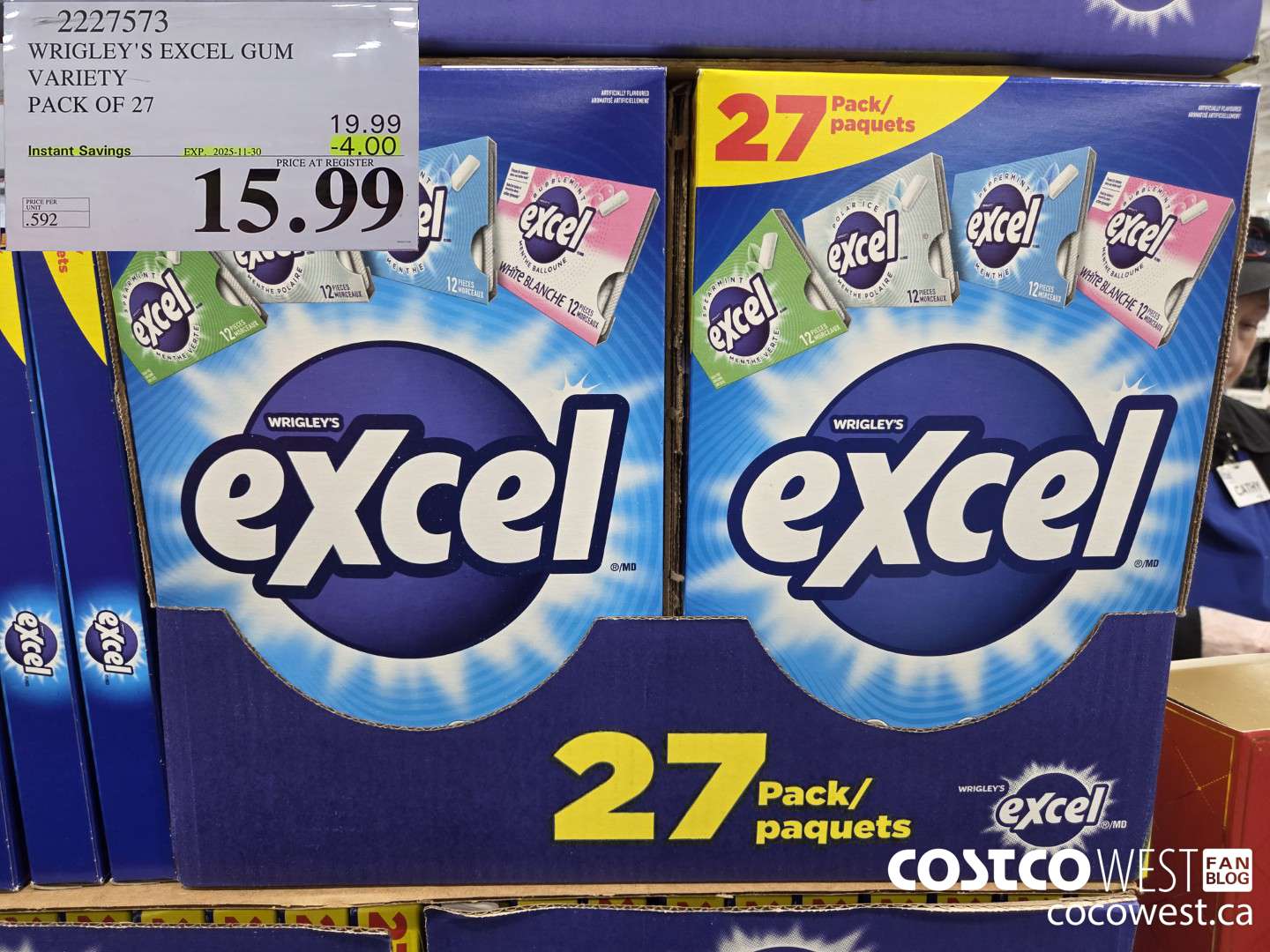 2227573 WRIGLEY'S EXCEL GUM VARIETY PACK OF 27 ($4.00 INSTANT SAVINGS EXPIRES ON 2025-11-30) $15.99