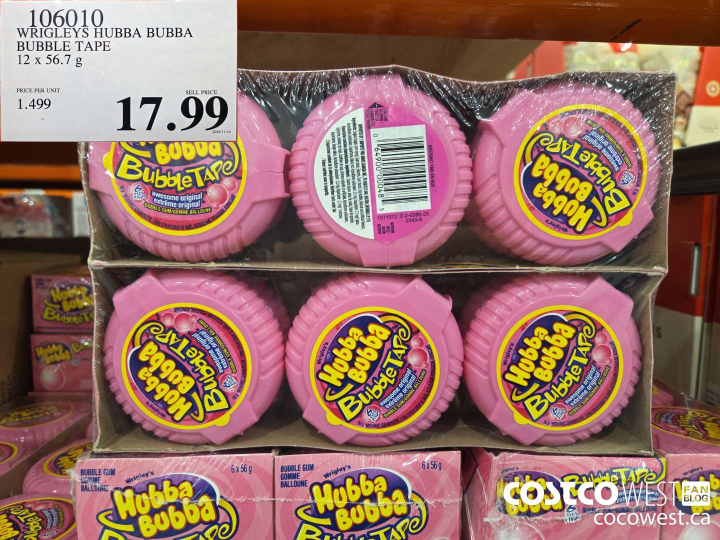 106010 WRIGLEYS HUBBA BUBBA BUBBLE TAPE 12 x 56.7 g $17.9