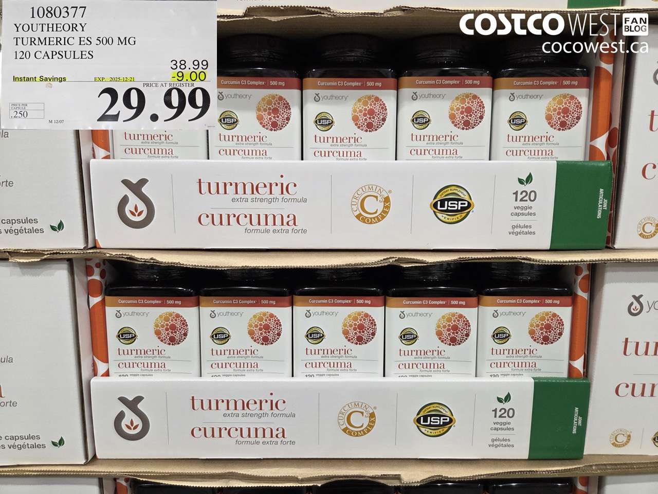 1080377 YOUTHEORY TURMERIC ES 120 VEGGIE CAPSULES ($9.00 INSTANT SAVINGS EXPIRES ON 2025-12-21) $29.99