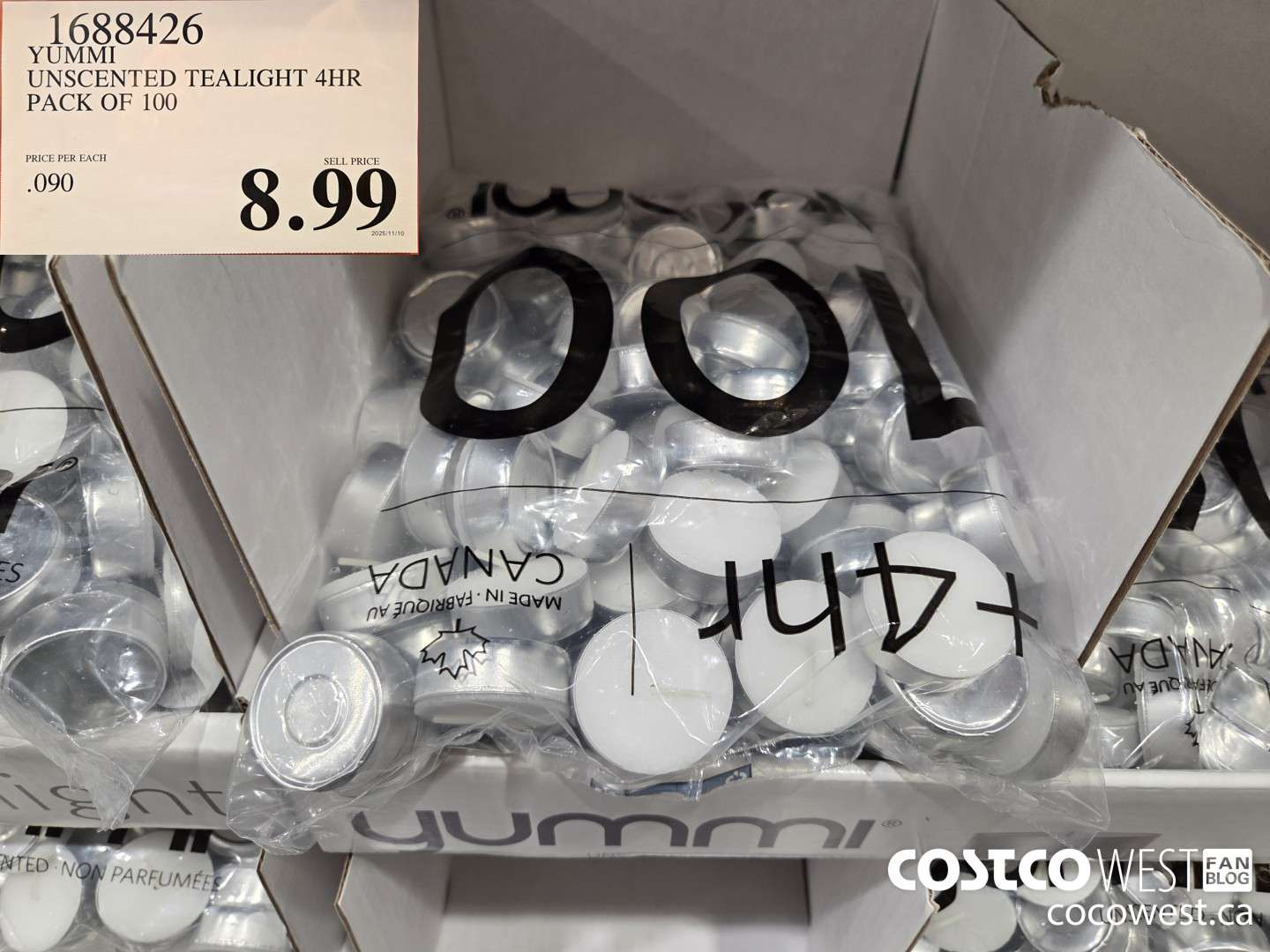 1688426 YUMMI UNSCENTED TEALIGHT 4HR PACK OF 100 $8.99