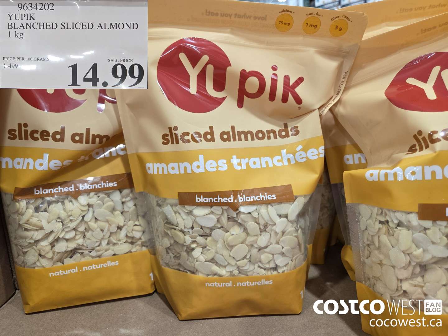 9634202 YUPIK BLANCHED SLICED ALMOND 1KG $14.99