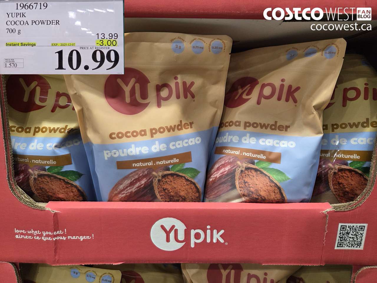 1966719 YUPIK COCOA POWDER 700G ($3.00 INSTANT SAVINGS EXPIRES ON 2025-12-07) $10.99